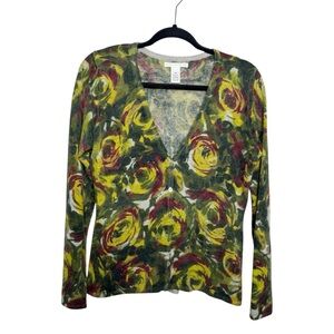 SARAH SPENCER / vintage lambswool angora floral v-neck cardigan sweater / M